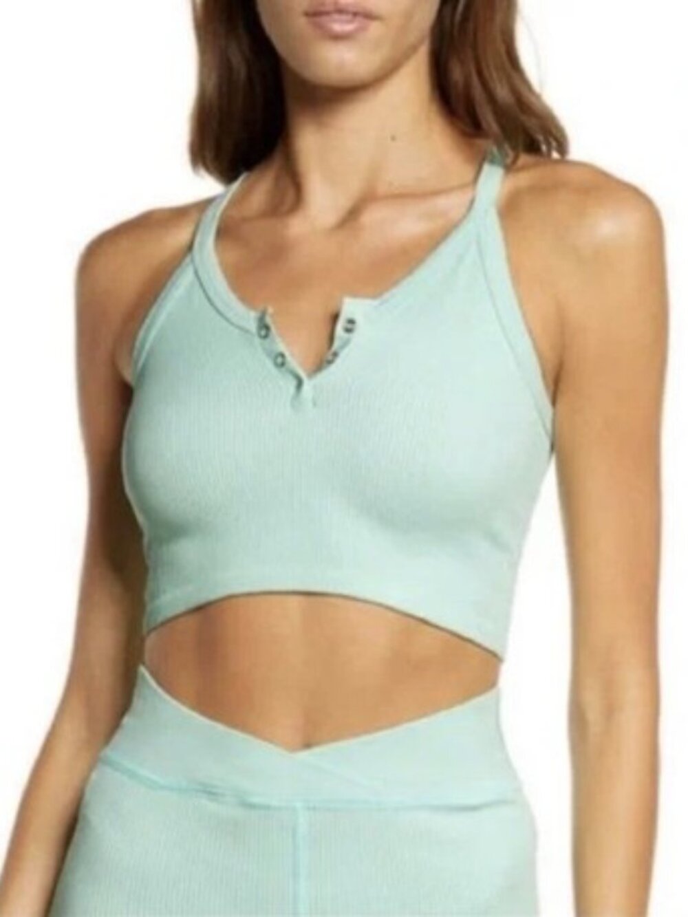 FP Movement Free Throw Henley Crop Top Size XS Blue Green Aqua
